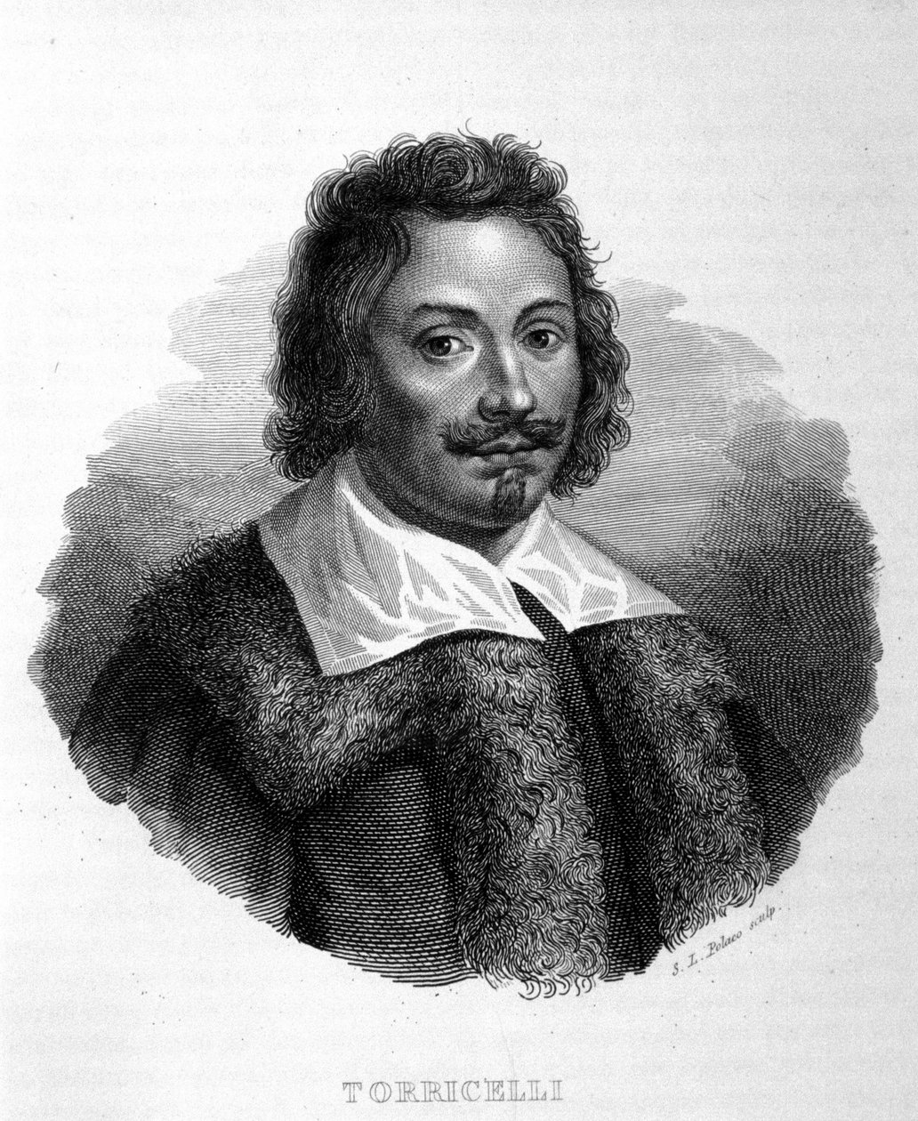 イタリアの物理学者、エヴァンゲリスタ・トリチェリ（1608～1647）の肖像。19世紀のイタリアの彫像 作： 無名の画家
