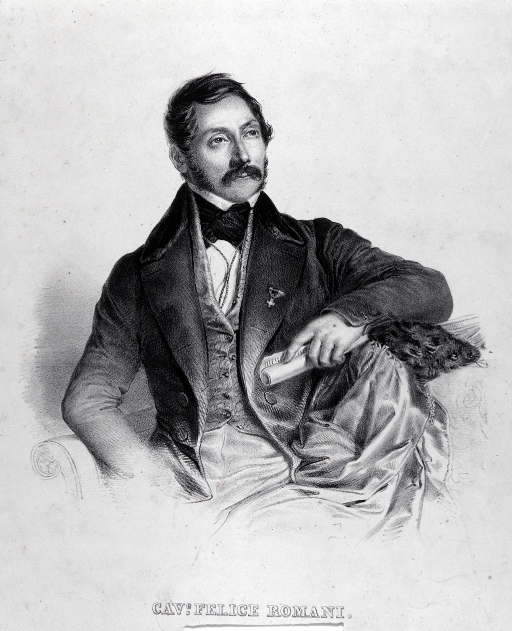 リブレット、詩人、イルタリアン批評家のフェリーチェ・ロマーニ（1788-1865）の肖像。 作： 無名の画家