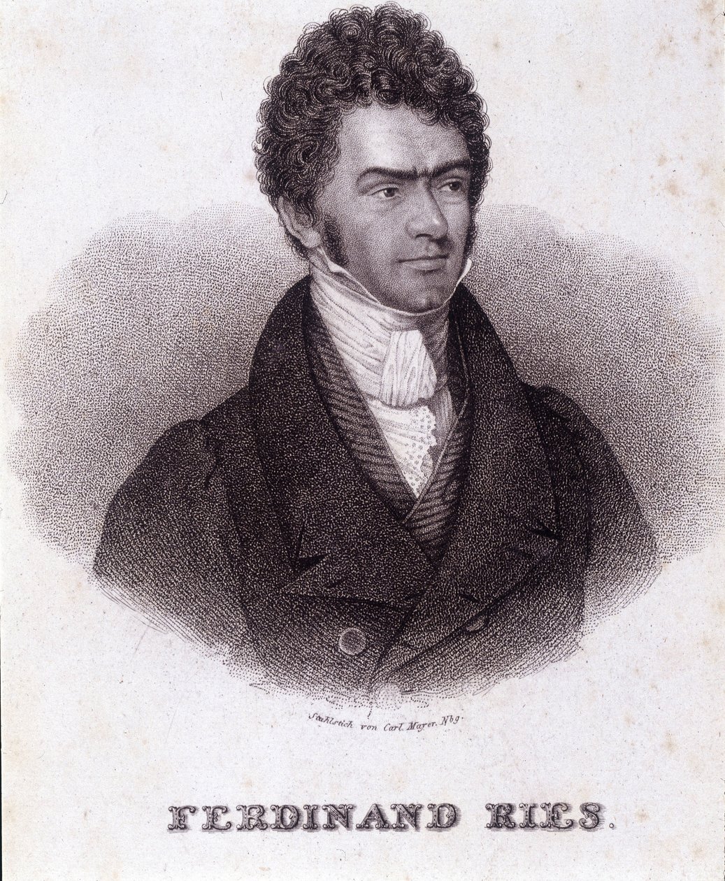 フェルディナンド・リース（1784-1838）ドイツの作曲家・ピアニストの肖像。19世紀のエングレーヴィング。 作： 無名の画家