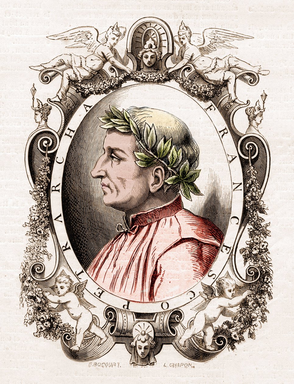 イタリアの詩人、フランチェスコ・ペトラルカ（Petrarca）（1304-1374）の肖像。 作： 無名の画家