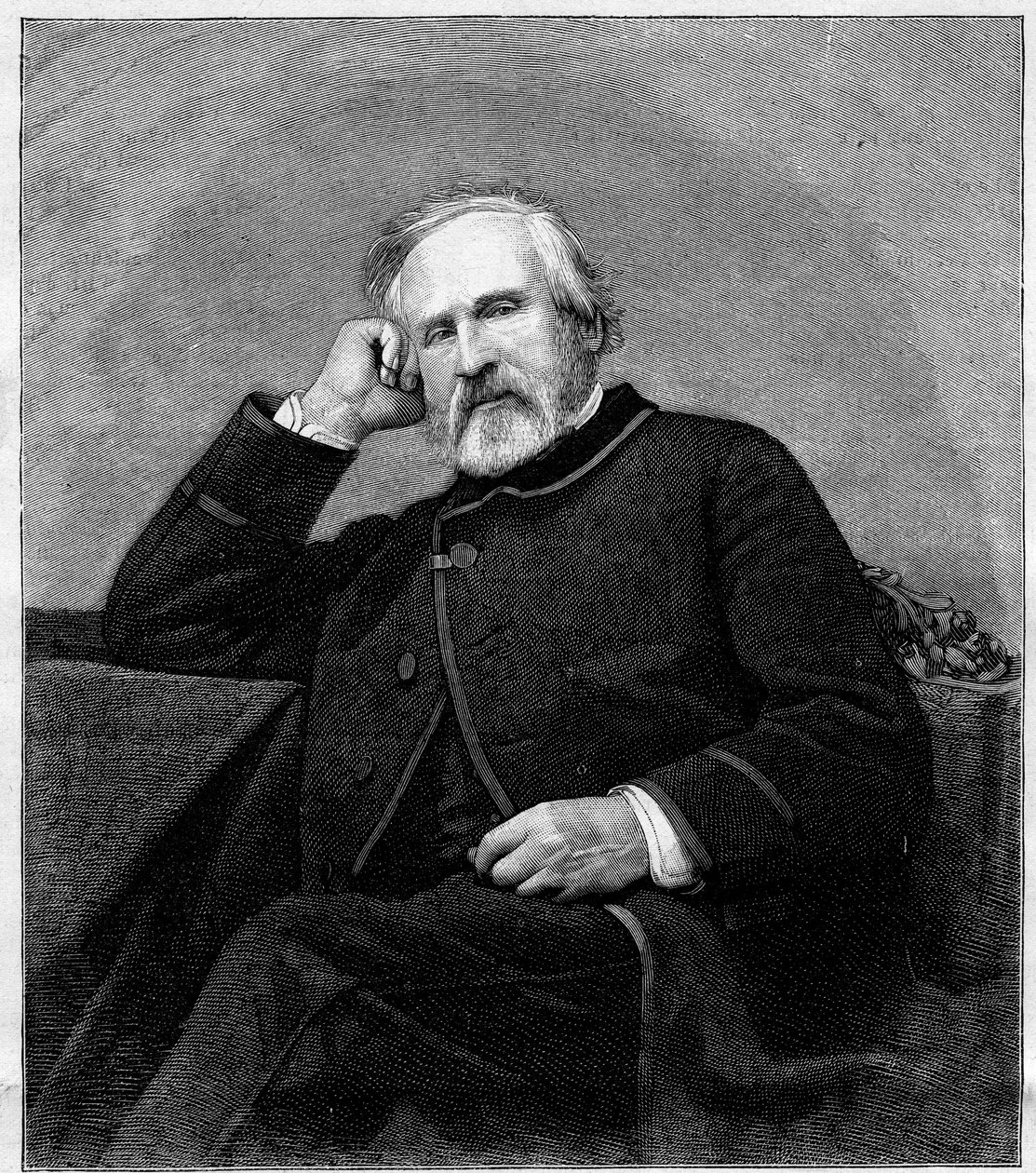 フランスの画家、フランソワ・オーギュスト・ビアール（1798-1882）の肖像。1882年7月1日付「Le Monde Illustré」1318号に掲載されたエングレーヴィング。 作： 無名の画家