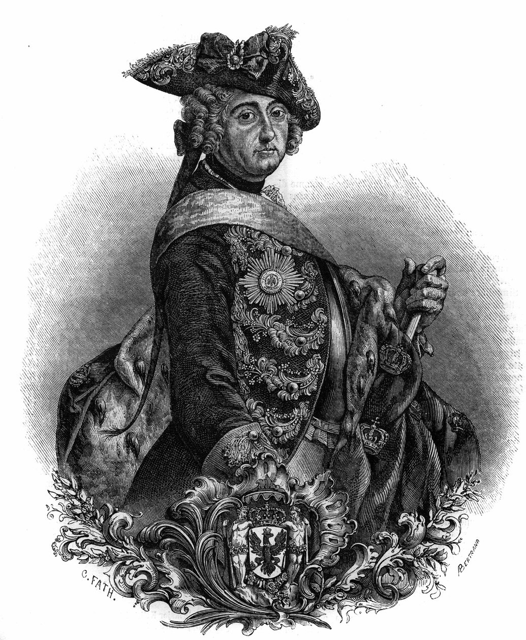 プロイセン王フレデリック2世（1712-1786）の肖像。 作： 無名の画家