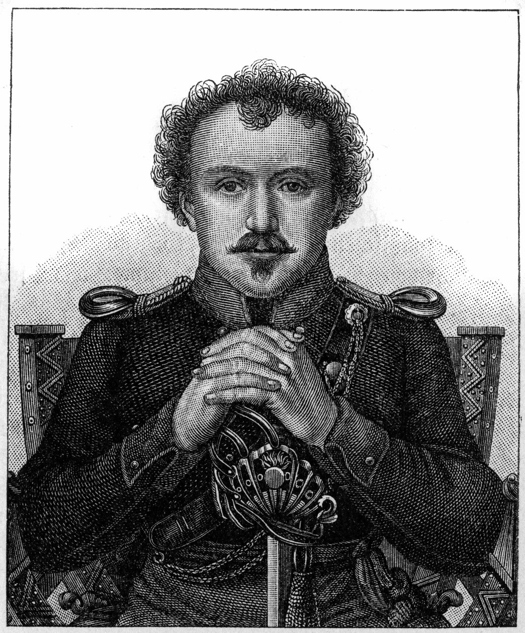 Friedrich Heinrich Karl de la Motte, Baron Fouque (1777-1843) ドイツのロマン派作家の肖像。 作： 無名の画家