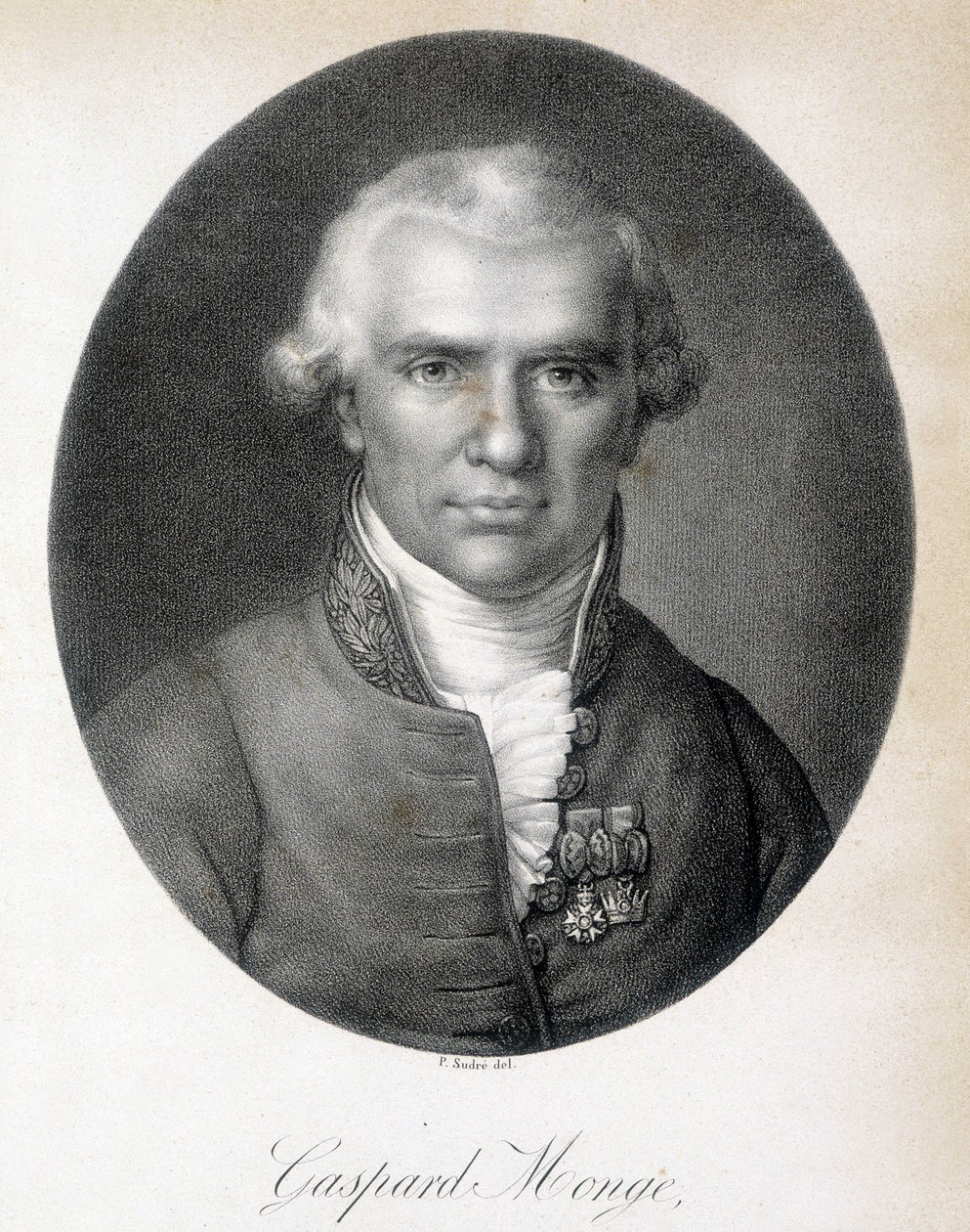 フランスの数学者、ガスパール・モンジュ（ペリュース伯爵）（1746年～1818年）の肖像 - エングレービング 作： 無名の画家