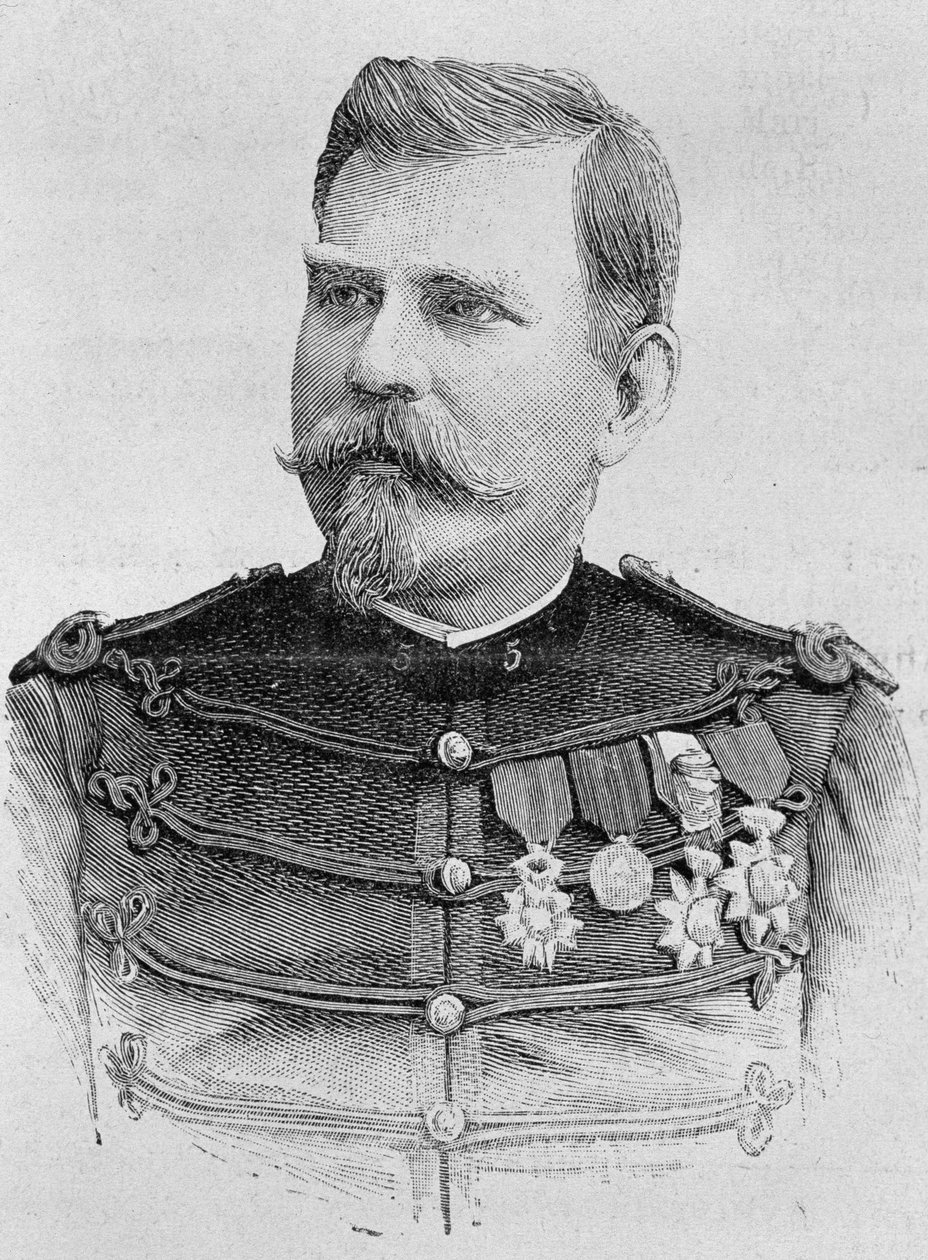 ジョセフ・ジョッフル将軍（1852-1931）の肖像。H.Martinの「Histoire de France」に掲載された19世紀末のエングレーヴィング。 作： 無名の画家
