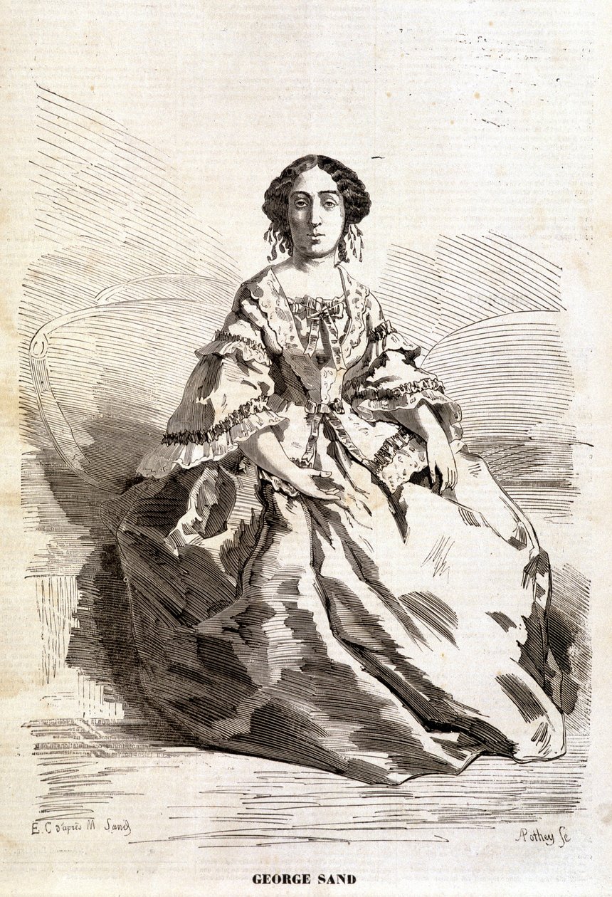 ジョージ・サンド（Aurore Dupin, Baronne Dudevant）（1804年～1876年）の肖像。 作： 無名の画家