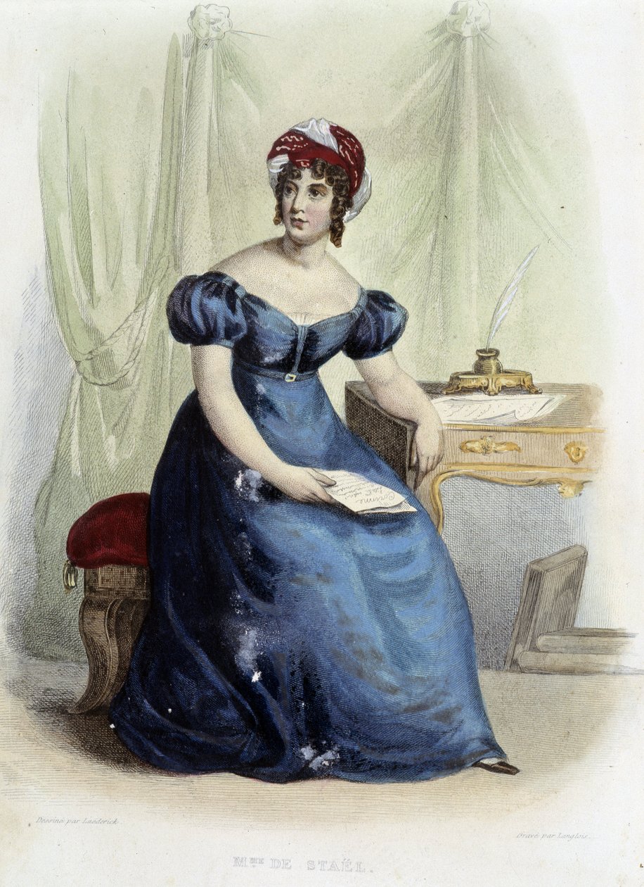 シュテル・ホルスタイン（Stael-Holstein）男爵夫人ジェルメーヌ・ネッカー（1766-1817）の肖像-「Le Plutarque Français」編。Mennechet 作： 無名の画家