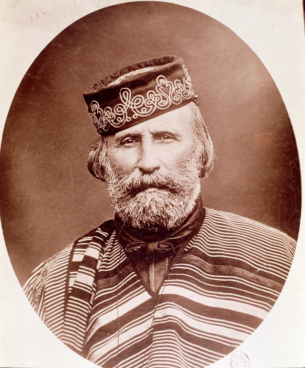 ジュゼッペ・ガリバルディ（1807-1882）の肖像 写真。19世紀ミラノ、個人蔵 作： 無名の画家