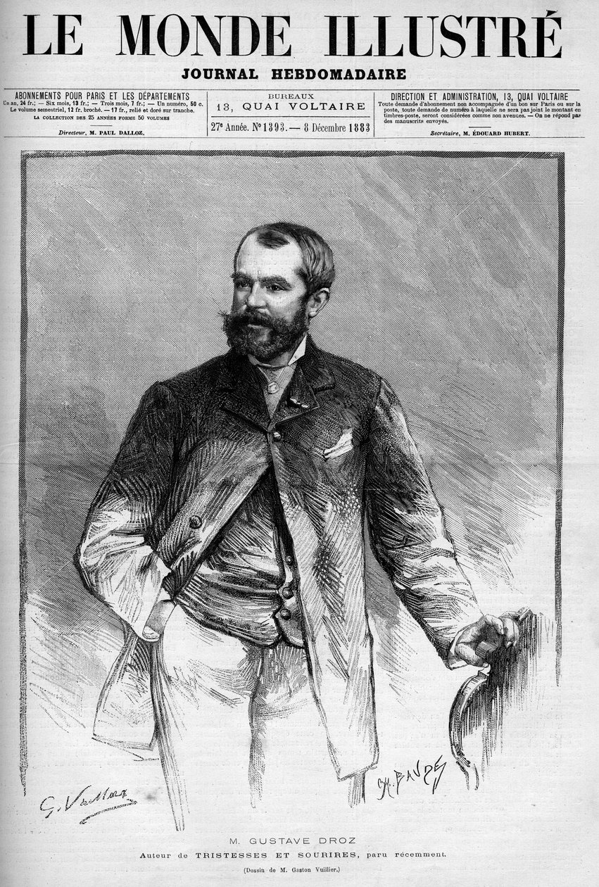 フランスの画家・小説家、ギュスターヴ・ドロー（1832-1895）の肖像。"Le Monde Illustré "に掲載されたエングレーヴィング 作： 無名の画家