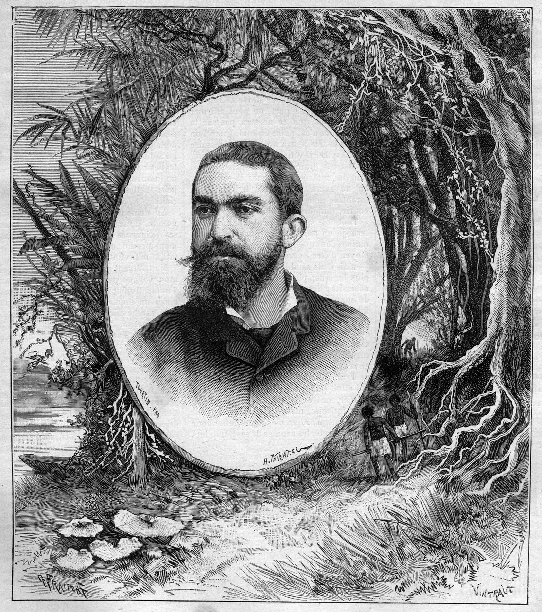 地理学の教授でアマゾン（ブラジル）の探検家であったHenri Coudreau（1859-1899）の肖像 - 1889年のJournal des voyagesに掲載された刻印 作： 無名の画家