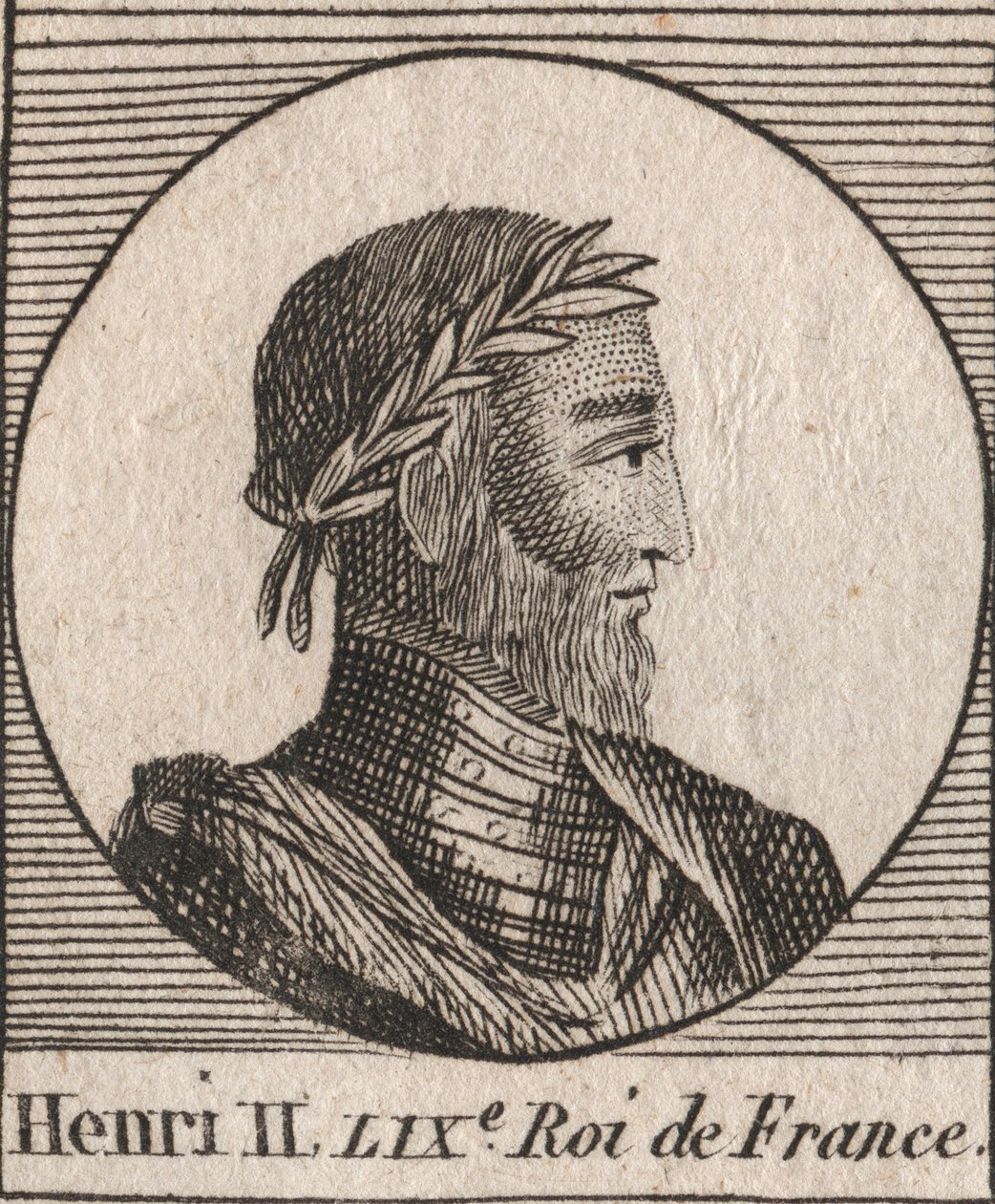 アンリ2世（1519-1559）フランス王の肖像 - アンリ2世（1519-59）フランス王 - シャルル・コンスタント・ル・テリエの「フランス史に関する教本」より1821年の刻印 作： 無名の画家