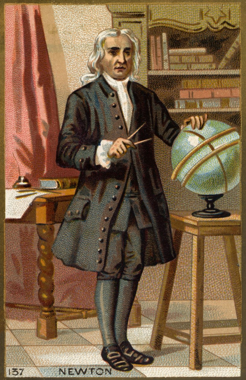 イギリスの数学者、物理学者、天文学者であるアイザック・ニュートン（1642-1727）の肖像。 作： 無名の画家