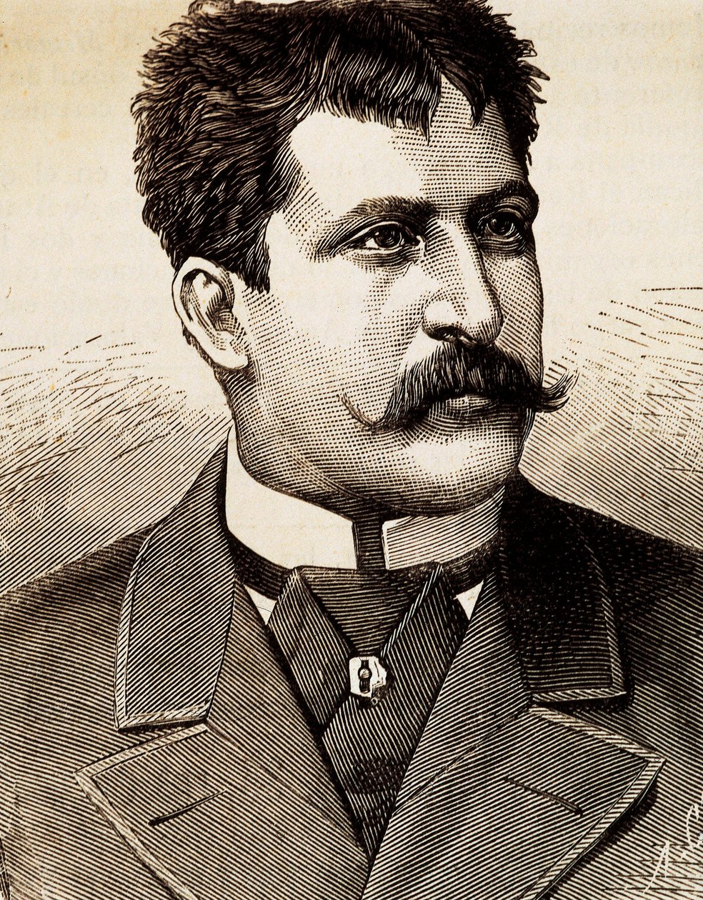 イタリアの叙情派歌手、マッティア・バッティストーニ（1857-1928）の肖像。19世紀のエングレーヴィング。 作： 無名の画家