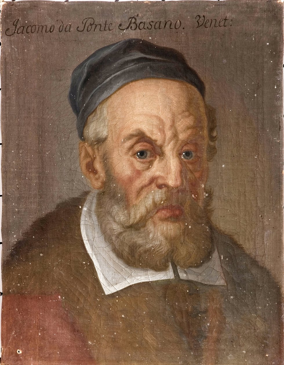 ヤコポ・バッサーノ（ヤコポ・ダル・ポンテ）（1510年頃～1592年）の肖像、匿名 .キャンバスに油彩、1590年頃。寸法：39x31cmストックホルム国立博物館 作： 無名の画家