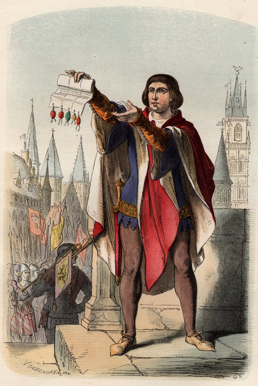 ジャックまたはヤコブ・ファン・アルテヴェルデ（1287-1345）フランドル地方の政治家の肖像。Theodore Juste（1818-1888）の「Histoire de Belgique from the primitive times to the end of the regne of Leopold I」に掲載された1868年の版画。個人蔵。 作： 無名の画家