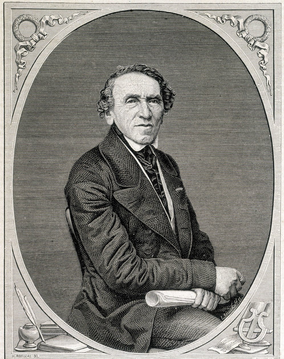 ドイツの作曲家、ジャコモ・メイヤーベア（1791 - 1864）として知られるヤコブ・リープマン・ビアの肖像。19世紀のエングレーヴィング。 作： 無名の画家