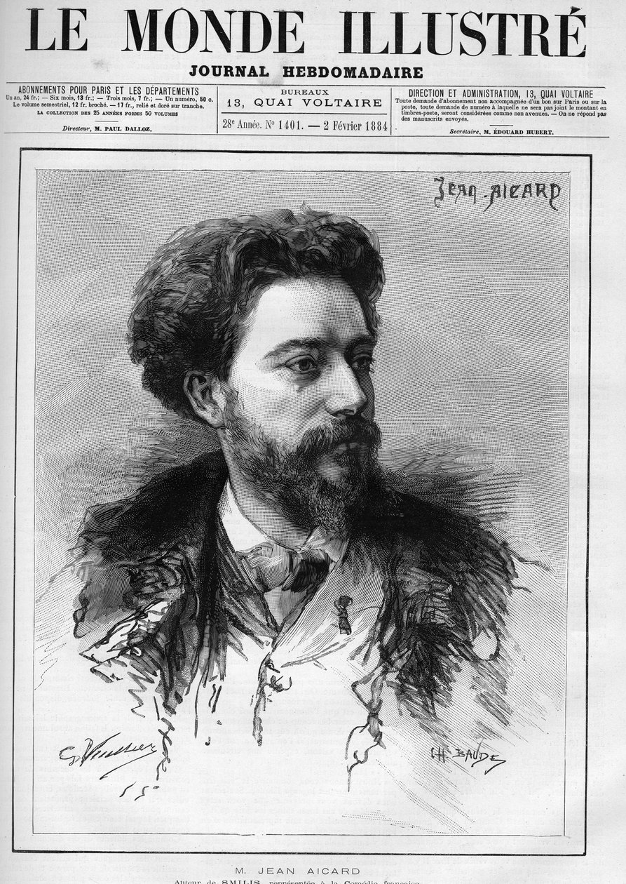 ジャン・アイカード（1848-1921）フランスの作家の肖像。"Le Monde Illustré "に掲載されたエングレーヴィング 作： 無名の画家