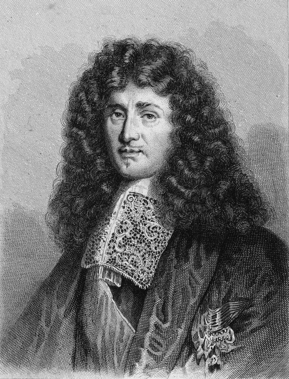 フランスの政治家、ジャン・バティスト（Jean-Baptiste）・コルベール（1619-1683）の肖像-ラヴァレの「Histoire des Français」に掲載、エングレーヴィング、sd. 作： 無名の画家