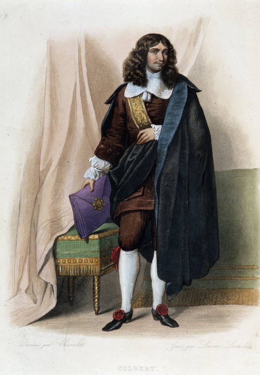フランスの政治家、ジャン・バティスト（Jean-Baptiste）・コルベール（1619～1683）の肖像 - メネシェ作「Le Plutarque francais」より 作： 無名の画家