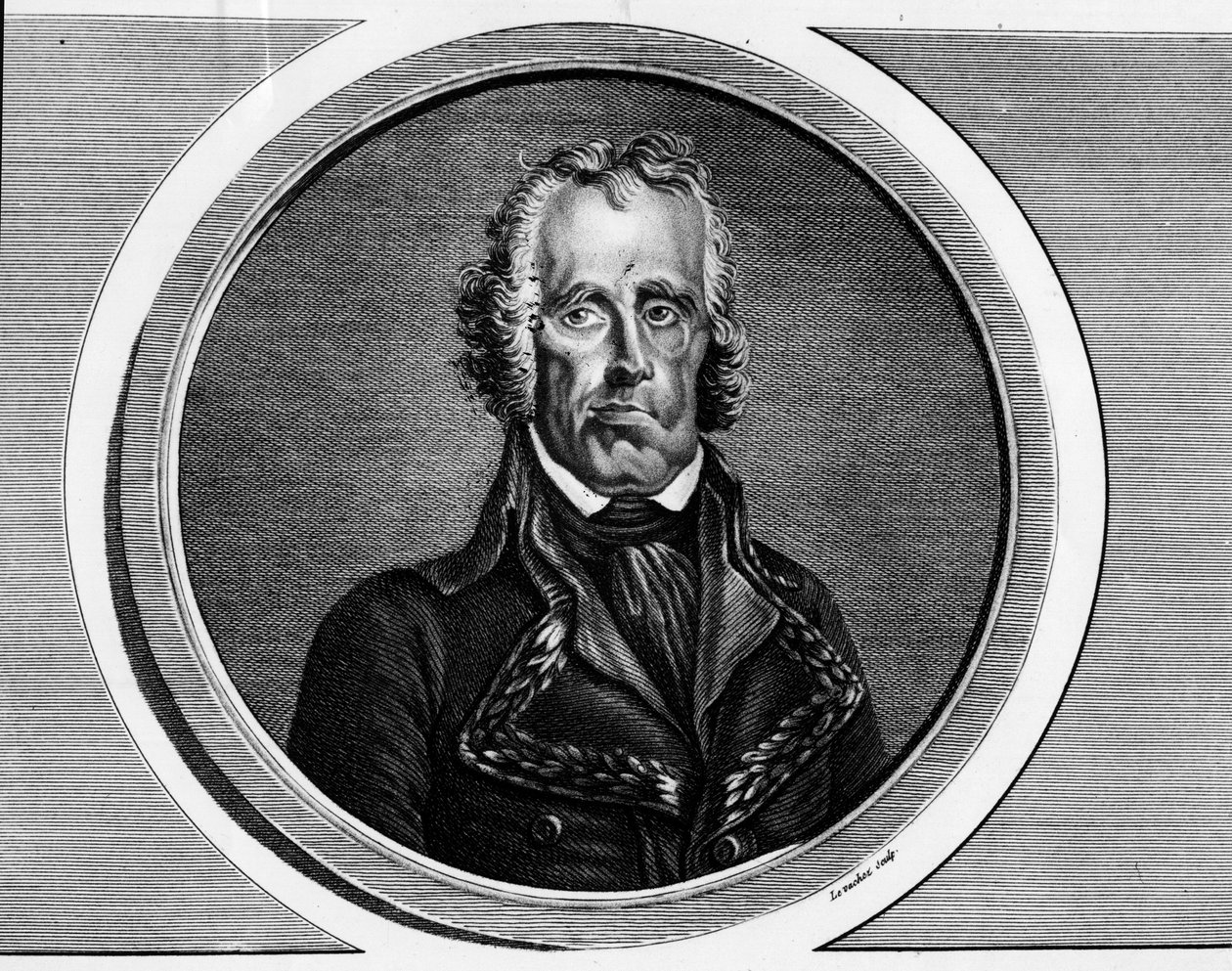フランスの将軍、ジャン・ニコラ・ウシャール（1738-1793）の肖像。フランス革命の歴史的絵画全集（全3巻）」に掲載された版画。1804. 作： 無名の画家