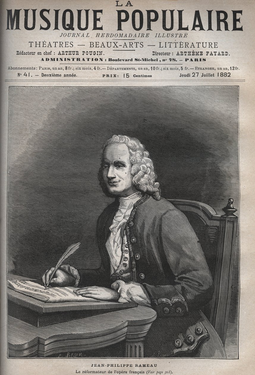 Jean Philippe Rameau (1683-1764) の肖像 - フランスの作曲家Jean-Philippe (Jean Philippe) Rameau (1683-1764)の肖像 - 輝かしい週刊新聞 "La musique populaire "のエングレーヴィング - 1882年 作： 無名の画家