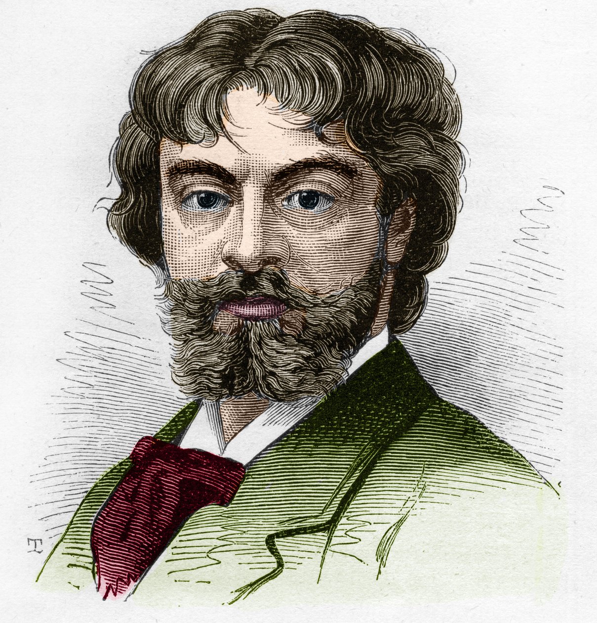 Jean Sully Mounet dit Mounet-Sully (Mounet Sully) (1841-1916)、フランスのコメディアン、コメディ・フランセーズのメンバーの肖像。1879年8月16日付「Le Monde Illustré」n¡1168に掲載されたエングレーヴィング。 作： 無名の画家