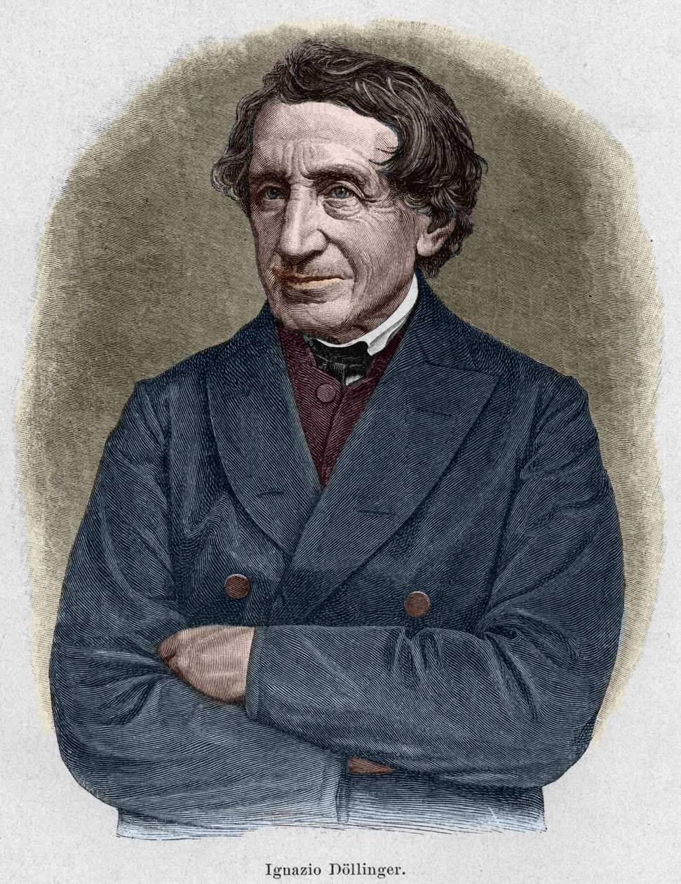 ヨハン・ヨセフ・イグナズ・フォン・ドリンガー（1799 - 1890）の肖像。19世紀のエングレーヴィング。 作： 無名の画家
