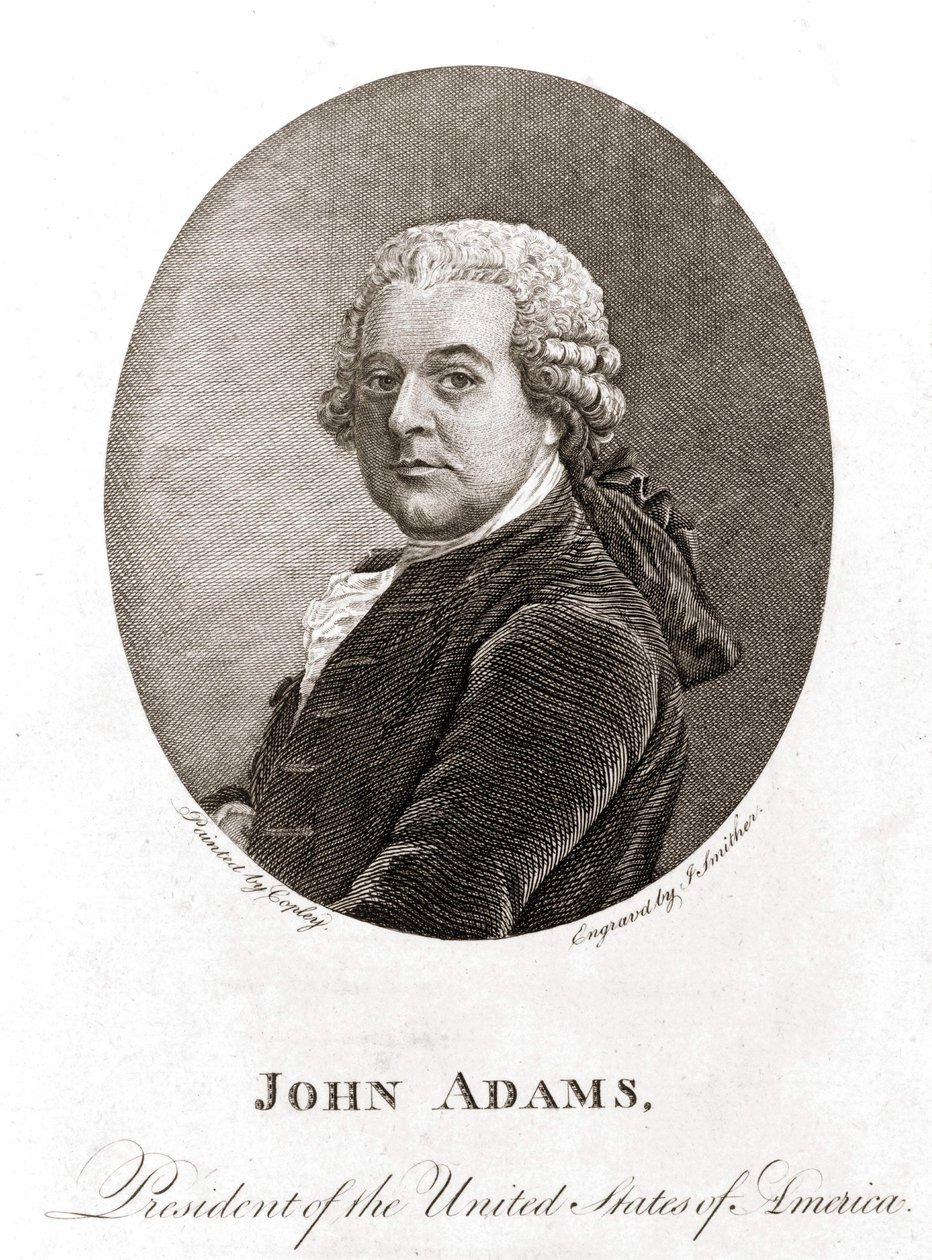 アメリカ合衆国第2代大統領ジョン・アダムス（1735〜1826）の肖像。エングレーヴィング sd.19世紀 作： 無名の画家