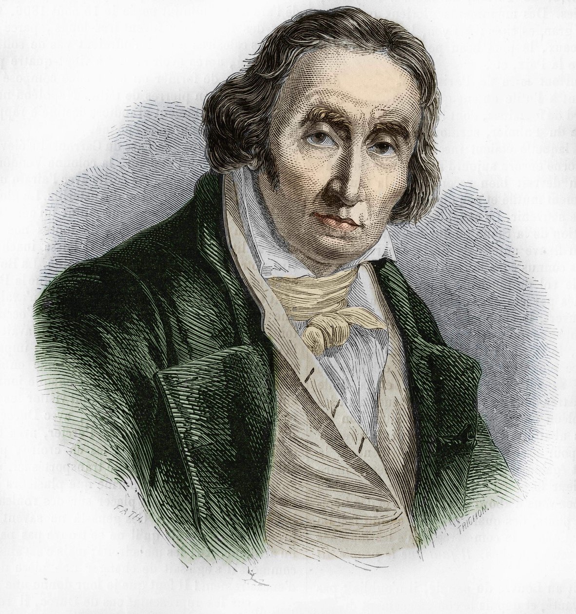 織機を発明したフランスの機械工、ジョセフ・マリー・ジャカール（1752-1834）の肖像。 作： 無名の画家