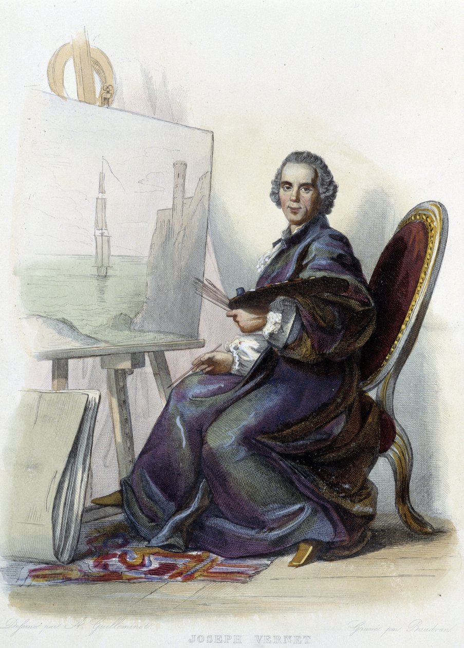 フランスの画家、漫画家、彫刻家であるジョゼフ・ヴェルネ（1714-1789）の肖像-『Le Plutarque Français』（Mennechet編）よりMennechet 作： 無名の画家