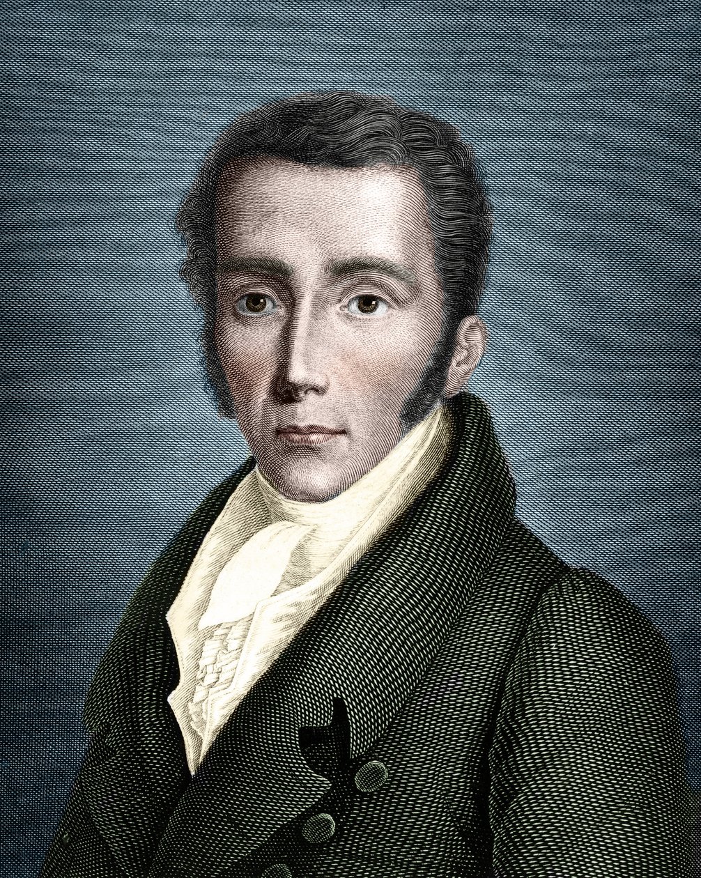 Joseph von Fraunhofer (1787 - 1826) ドイツの光学・物理学者で、分光学の創始者の肖像。 作： 無名の画家