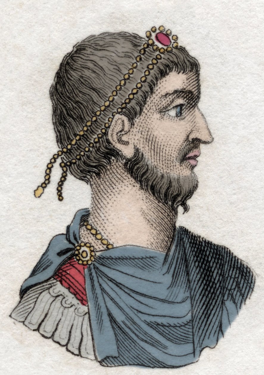 ローマ皇帝、背教者ユリアヌス（Flavius Claudius Julianus（331-363））の肖像。19世紀のエングレーヴィング。 作： 無名の画家