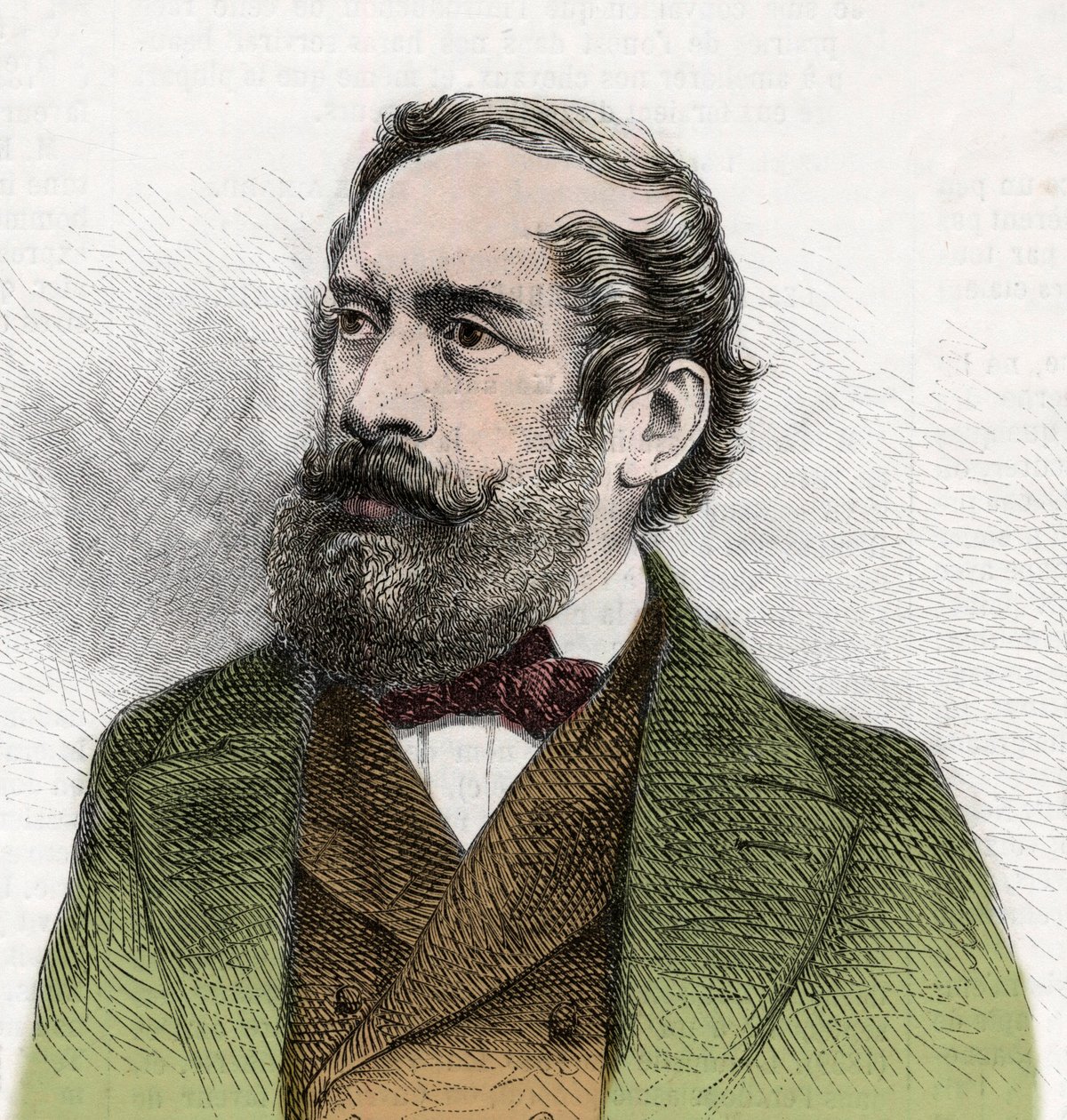 ハンガリーの政治家、ラヨス・コシュート（1802-1894）の肖像 - 「The Illustrous World」からのエングレービング 作： 無名の画家