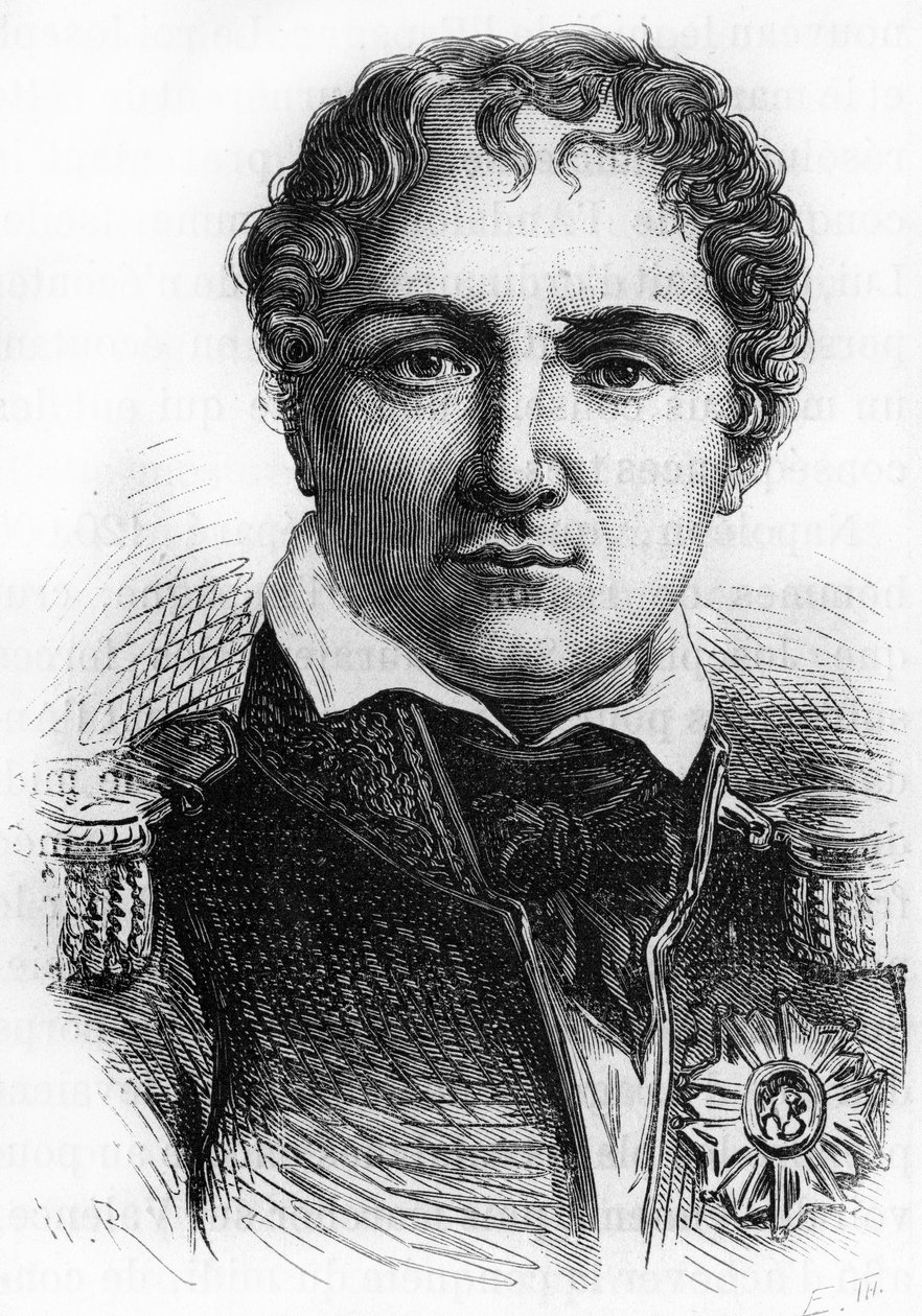 Laurent Gouvion Saint Cyr (1764 - 1830)の肖像。19世紀末、H.Martinの「Histoire de France」に掲載された版画。 作： 無名の画家