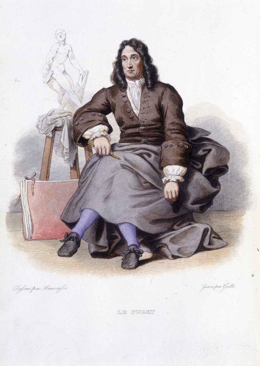 Le Puget (Pierre Puget) フランスの彫刻家、画家、建築家（1620年～1694年）の肖像 - Ed.Mennechet, "Le Plutarque francais" にて 作： 無名の画家