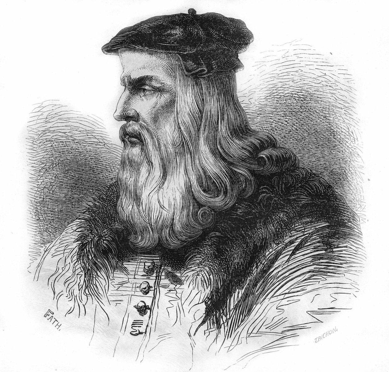 レオナルド・ダ・ヴィンチ（Leonardo da Vinci）（1452 - 1519）の肖像。 作： 無名の画家