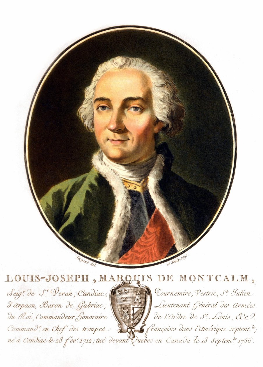 サン＝ヴェランのモンカルム侯爵、ルイ＝ジョゼフ（1712-1759）の肖像。フランスの将軍で、ケベックをイギリスから守るために命を落としました。19世紀のエングレーヴィング。 作： 無名の画家