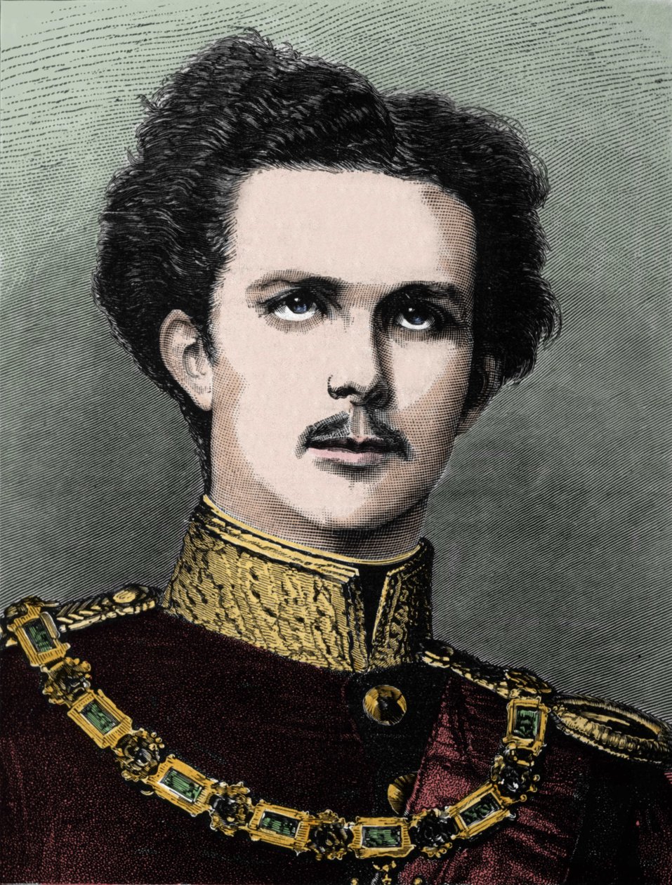 バヴィエールのルイ2世（Ludwig II Von Bayern）またはLudwig Otto Frederik Wilhelm von Wittelsbach（1845-1886）バイエルンの王子で、1864年から1886年までバヴィエールの王だった。 作： 無名の画家