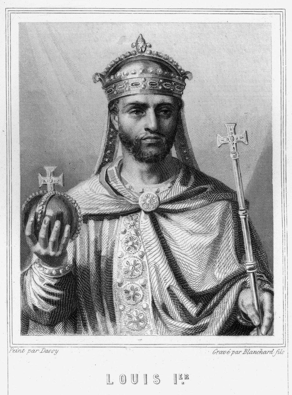 西洋の皇帝ルイ1世（778-840）の肖像-ラヴァレの『フランス史』に掲載されている、エングレーヴィング、SD。 作： 無名の画家