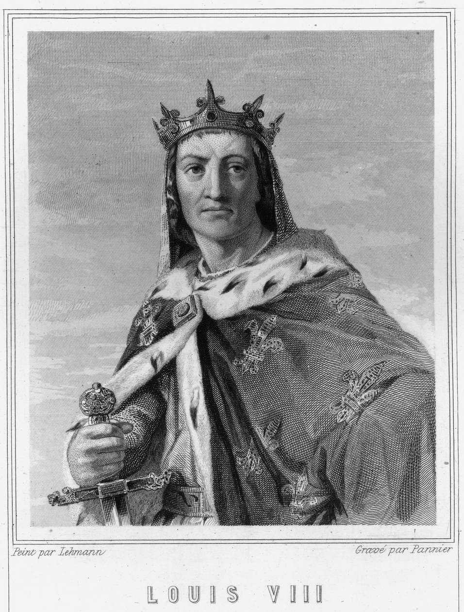 フランス王ルイ8世（1187年～1226年）の肖像-ラヴァレの『フランス史』に掲載されている、エングレーヴィング、sd. 作： 無名の画家