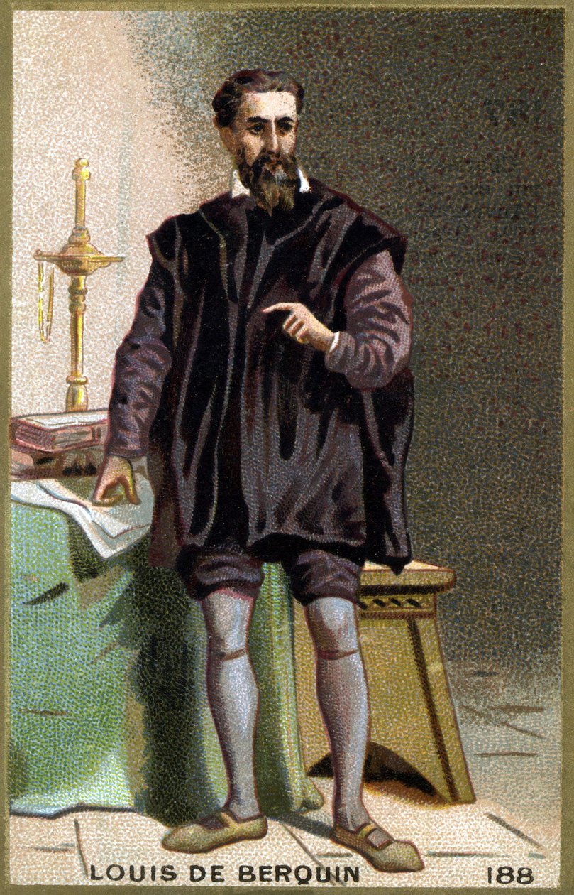 騎士であり人文主義者であったルイ・ド・ベルカン（1485 - 1529）の肖像。19世紀のクロモリトグラフ。 作： 無名の画家