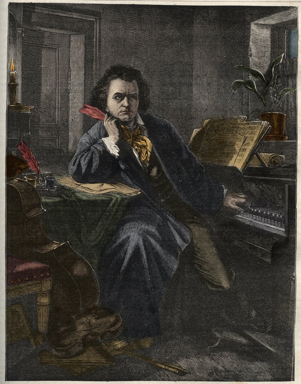 ドイツの作曲家・ピアニスト、ルートヴィヒ・ヴァン・ベートーヴェン（1770-1827）の肖像。 作： 無名の画家