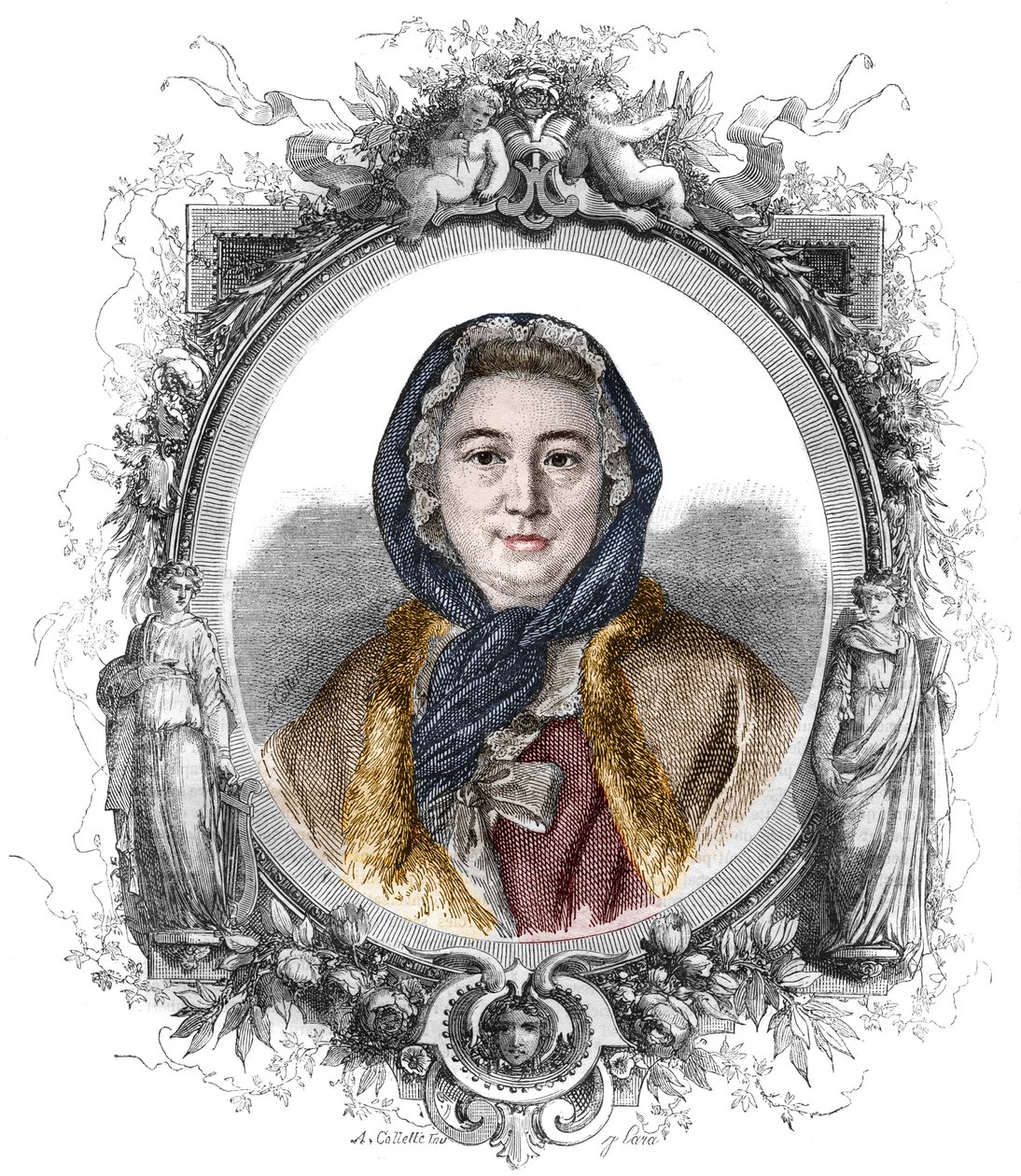 マダム・ジェフラン、旧姓マリー・テレーズ（Marie-Therese）ロデ（1699-1777）の肖像 - 1858年のエングレーヴィング 作： 無名の画家