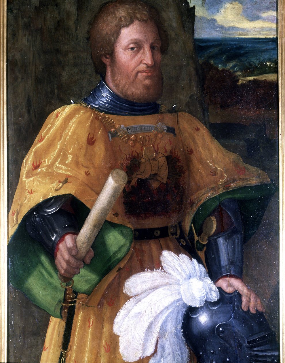 1571年のレパンテ（レパント）の海戦に参加した将軍、マルカントニオ・コロンナの肖像。リヴォルノのアカデミア・ナヴァルの肖像画の下に描かれている。 作： 無名の画家