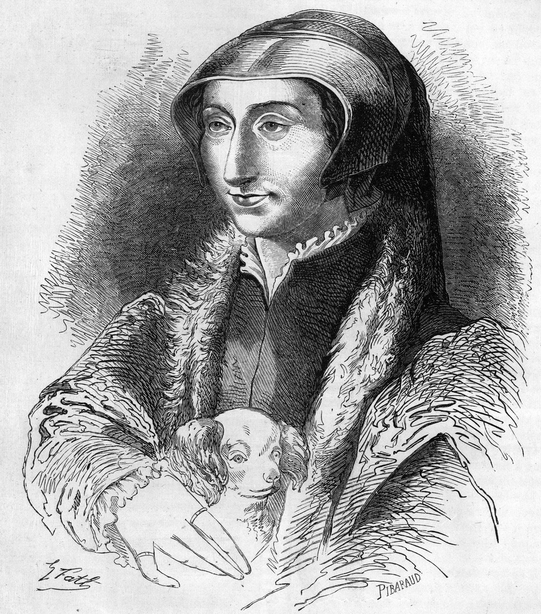 マーガレット・オブ・ナバラ（Marguerite of Valois, Marguerite of Angouleme or Marguerite of France（1492-1549））の肖像 ナバラの女王で詩人、フランソワ1世（1553-1615）の妹。19世紀のエングレーヴィング。 作： 無名の画家