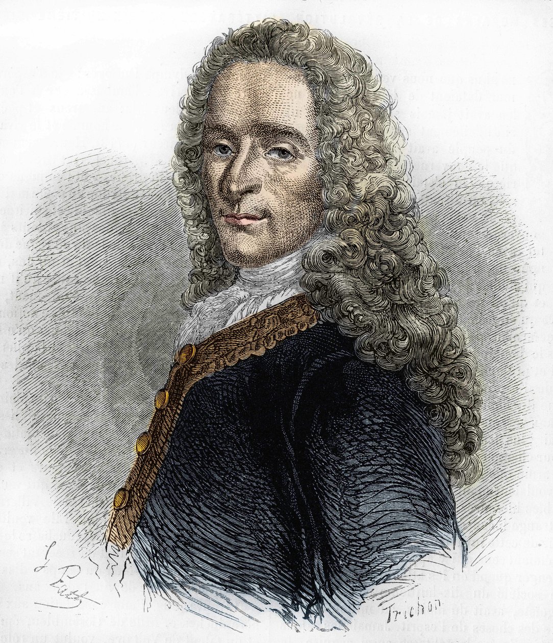 フランスの作家Marie-François Arouet de Voltaire（1695-1778）の肖像。 作： 無名の画家