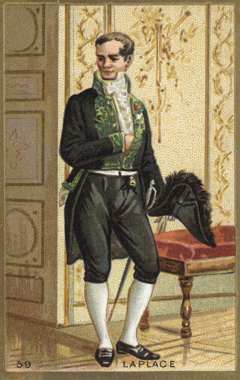 フランスの天文学者、数学者、物理学者であるピエール・シモン・ド・ラプラス侯爵（1749-1827）の肖像。19世紀のクロモリトグラフ。 作： 無名の画家