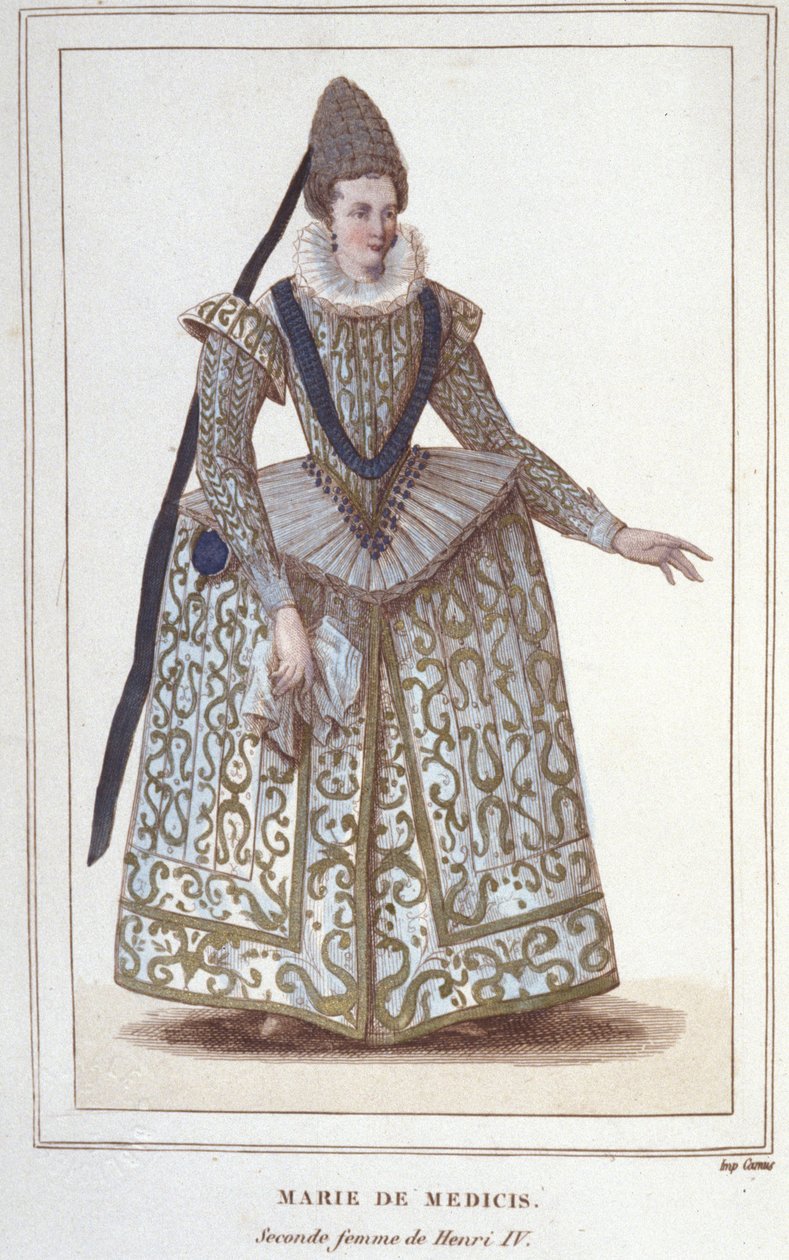 ヘンリー4世の妻であり、ルイ13世の母であるメディチ家のメアリー（1573 - 1642）の肖像。1830年のエングレーヴィング 作： 無名の画家