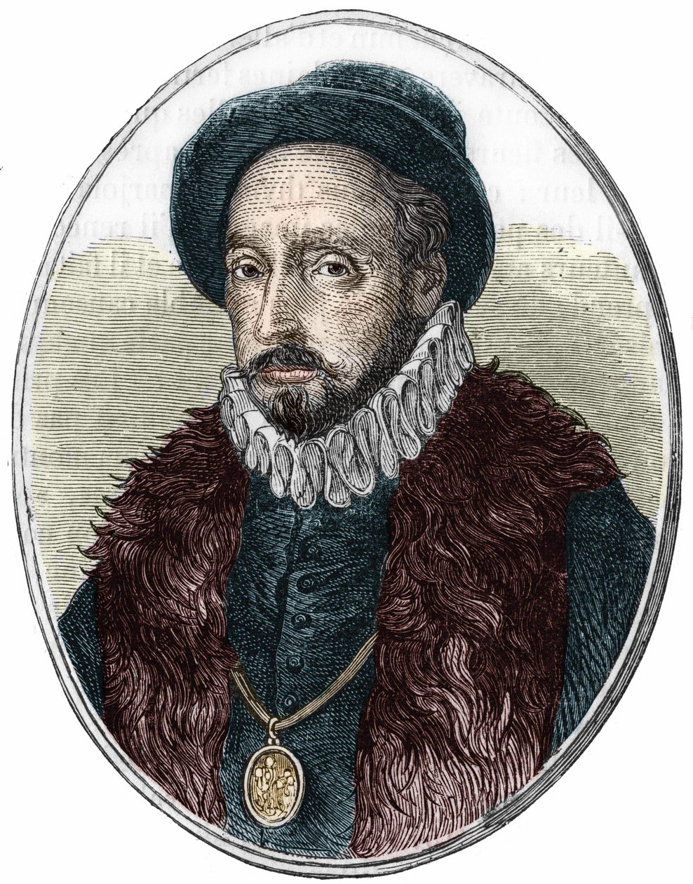 フランスの作家、ミシェル・ド・モンテーニュ（1533-1592）の肖像。 作： 無名の画家
