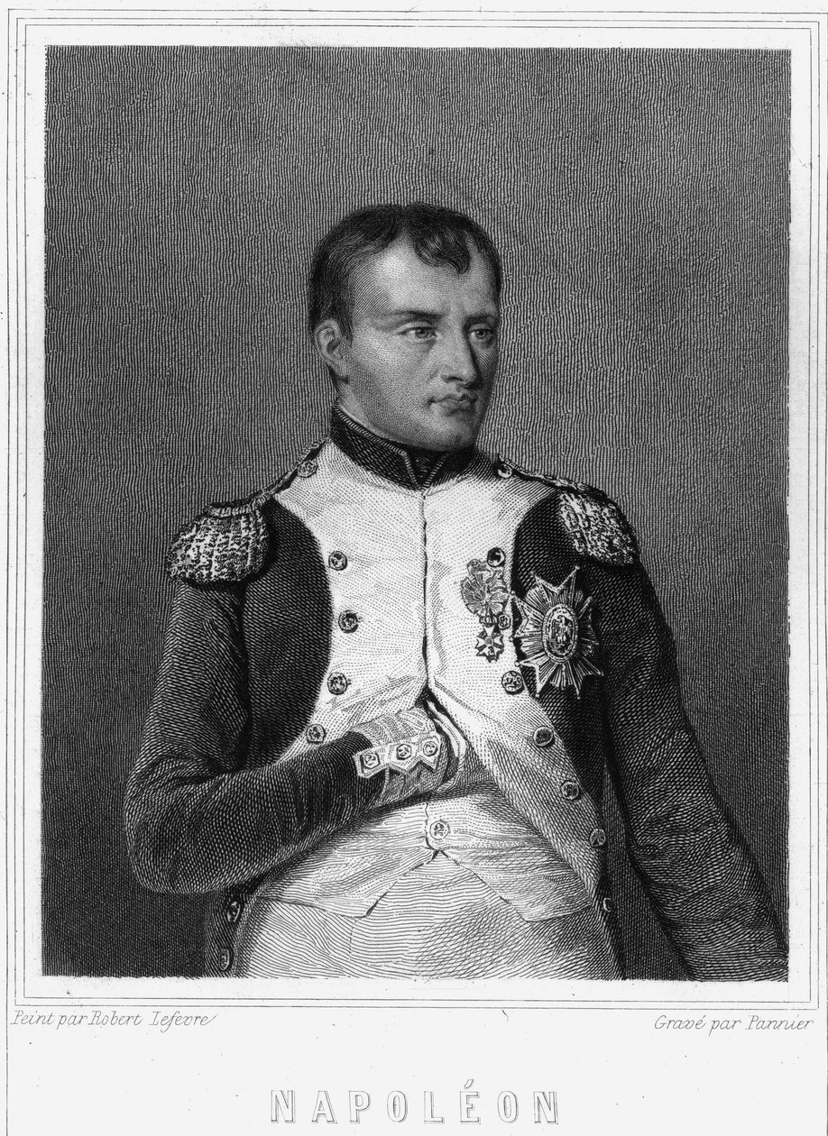 フランス皇帝ナポレオン1世（1769-1821）の肖像（ラヴァレ著『フランス史』所収）、エングレーヴィング、SD。 作： 無名の画家